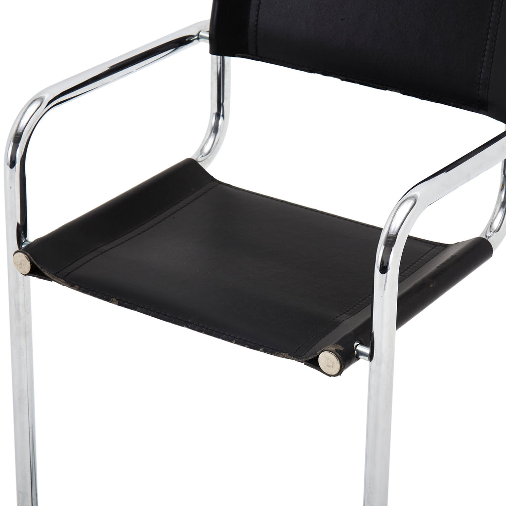 Chrome and Black Leather Barstool