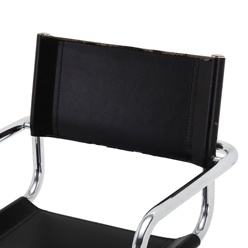 Chrome and Black Leather Barstool