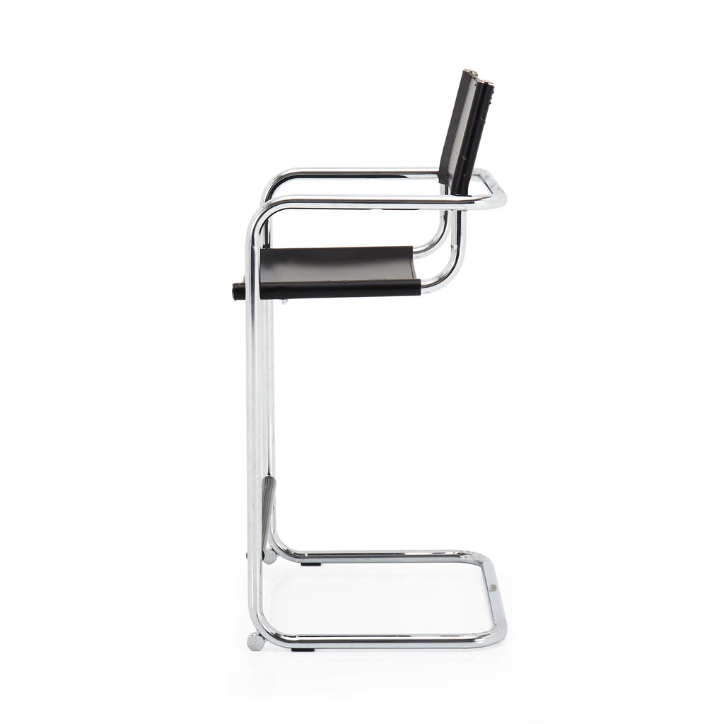 Chrome and Black Leather Barstool