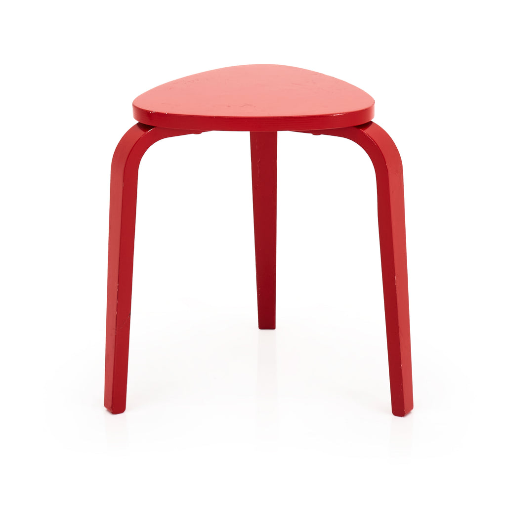 Red Painted Wood Tripod Stool