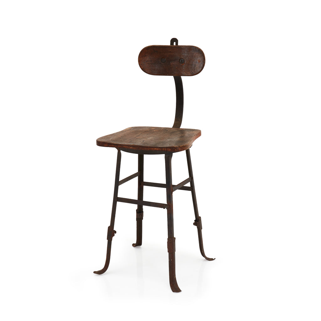 Rustic Wood and Metal High Back Stool
