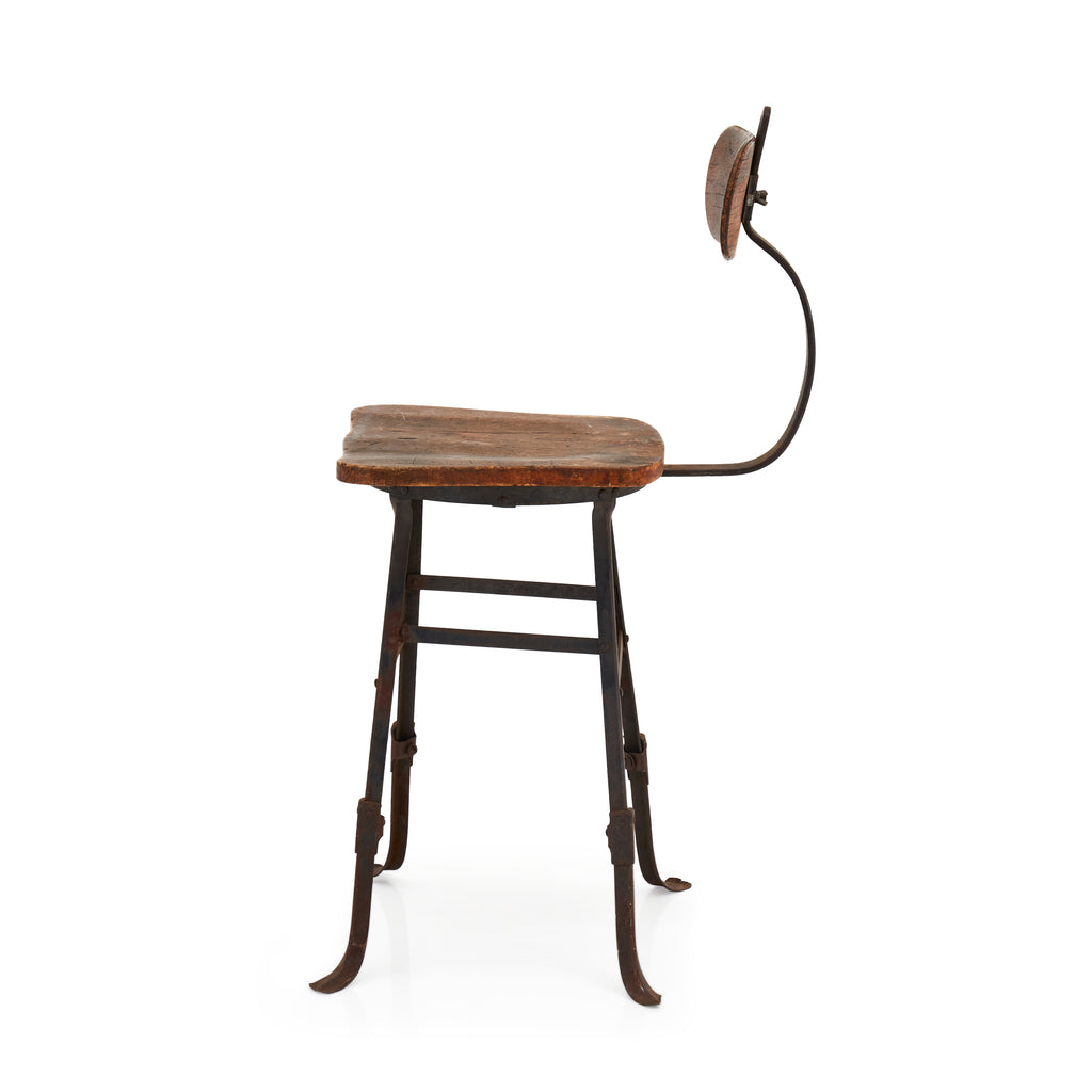 Rustic Wood and Metal High Back Stool