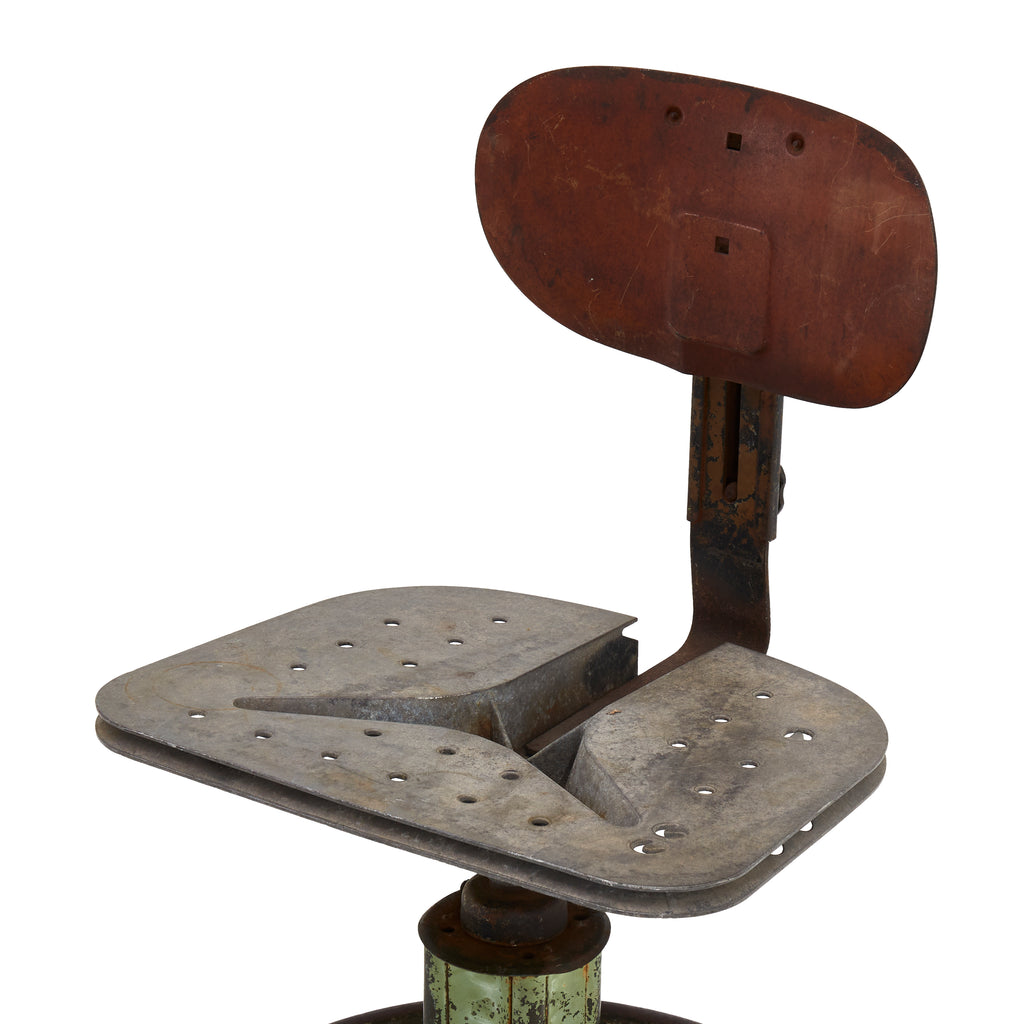 Rustic Wood Back Green Metal Base Stool
