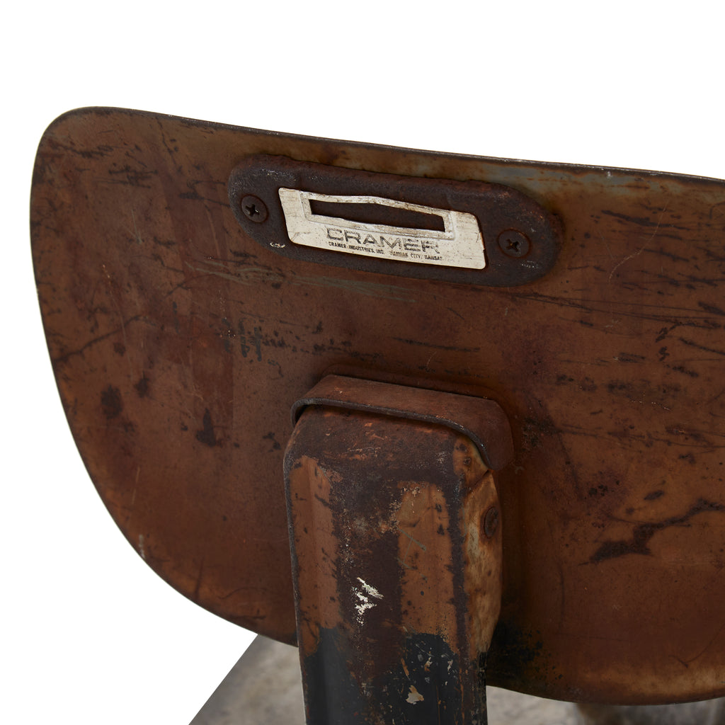 Rustic Wood Back Green Metal Base Stool