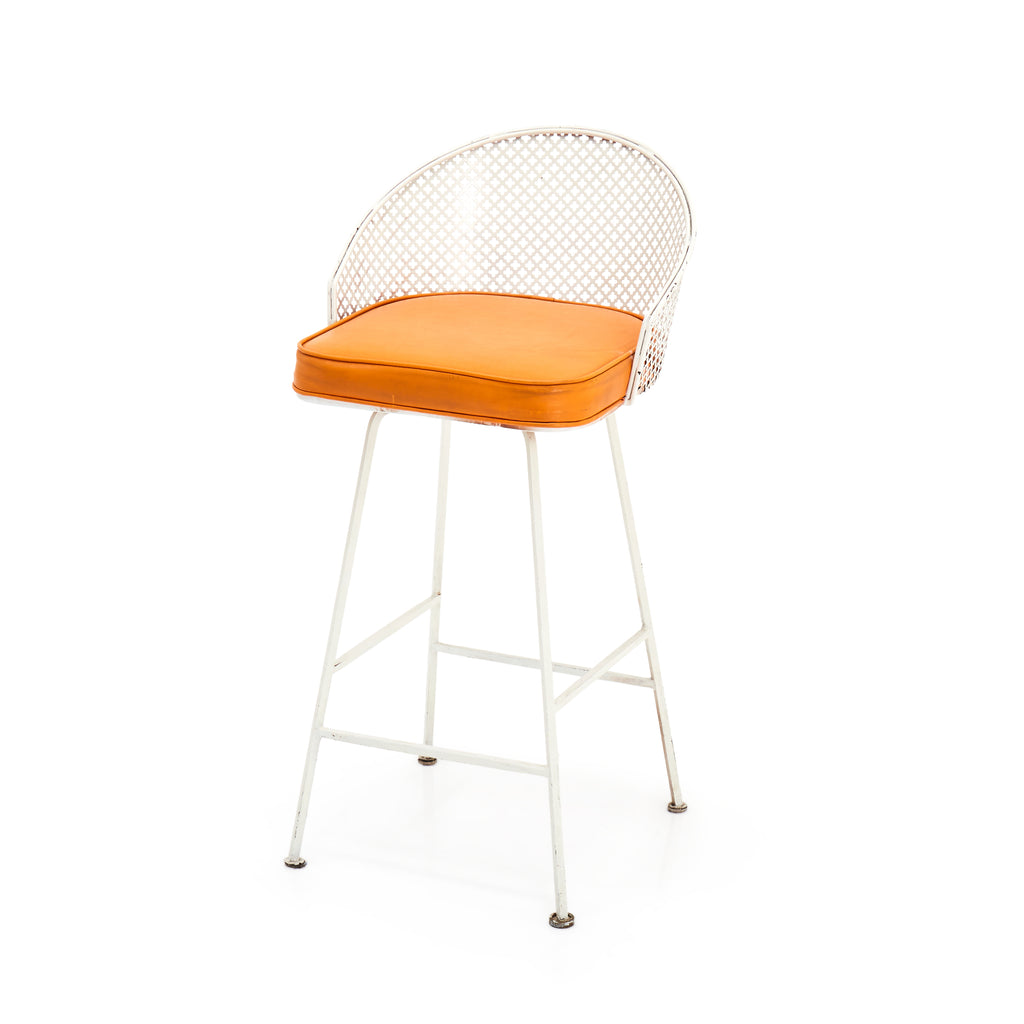 White Mesh Stool with Orange Seat