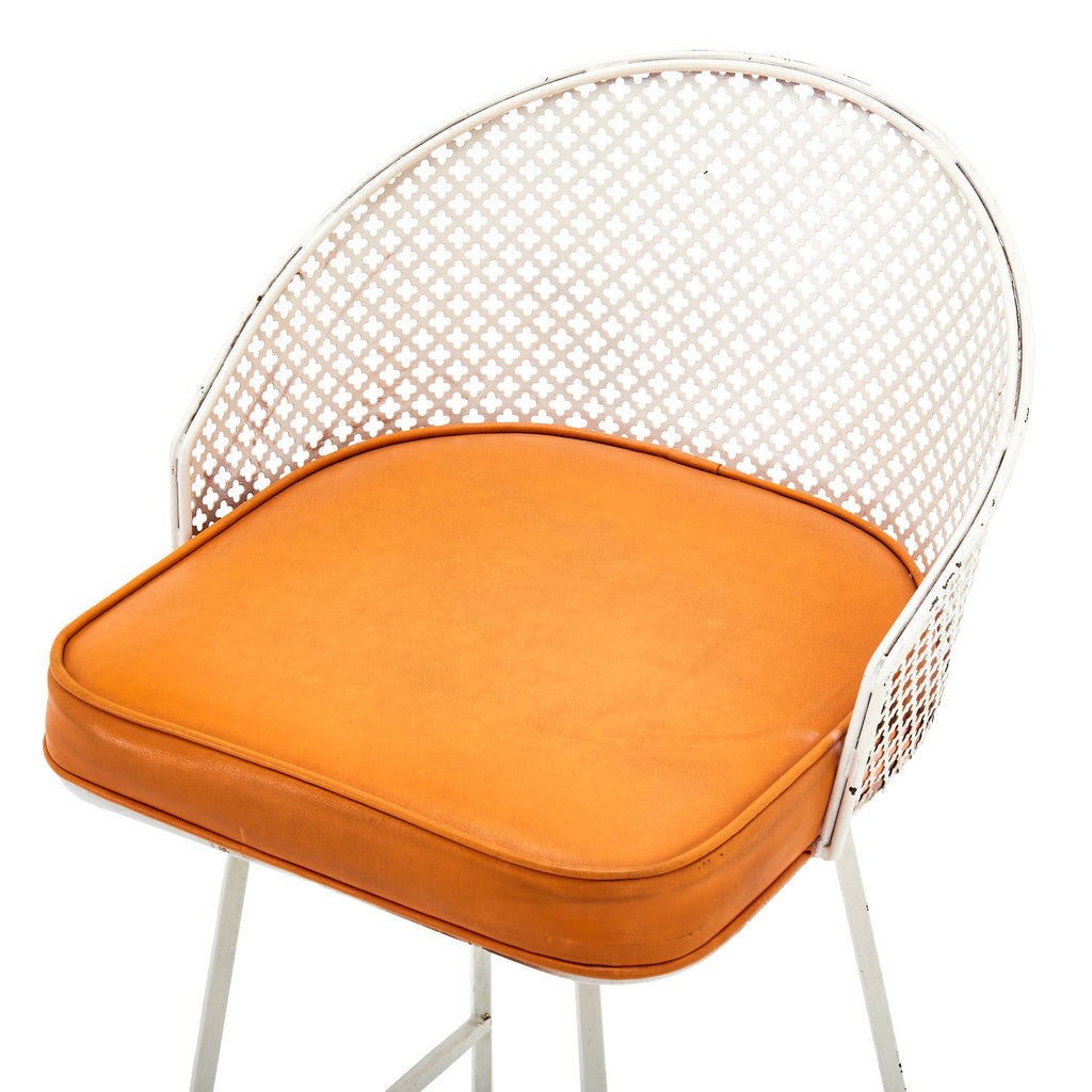White Mesh Stool with Orange Seat