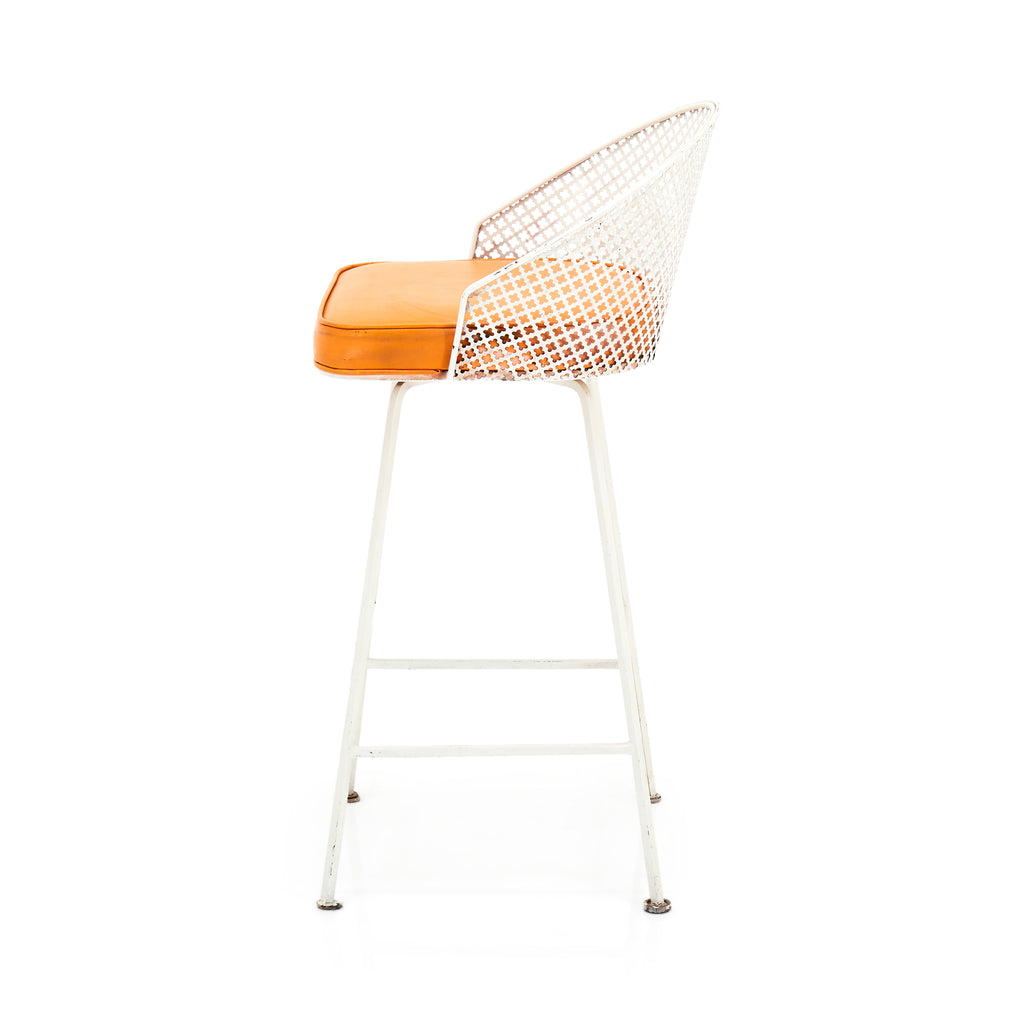 White Mesh Stool with Orange Seat