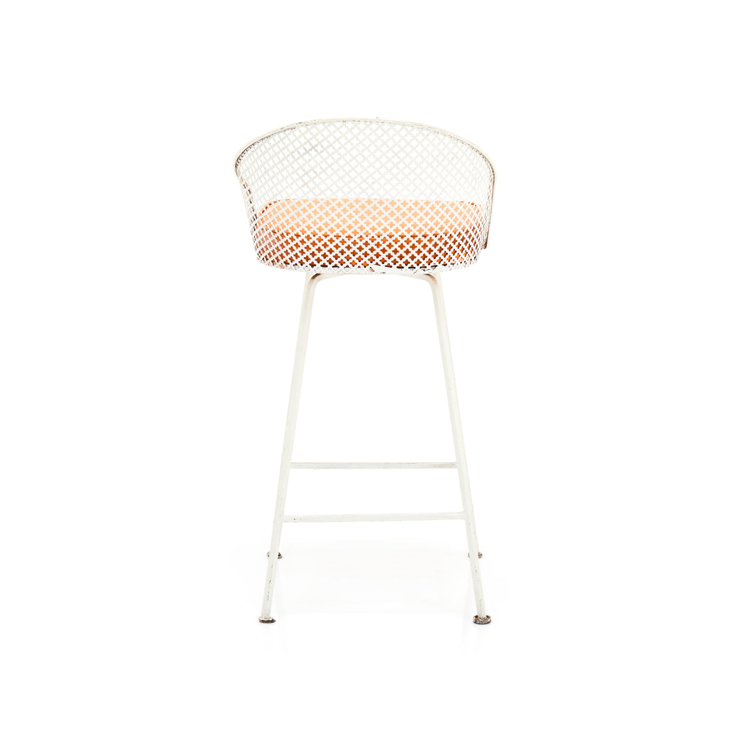 White Mesh Stool with Orange Seat