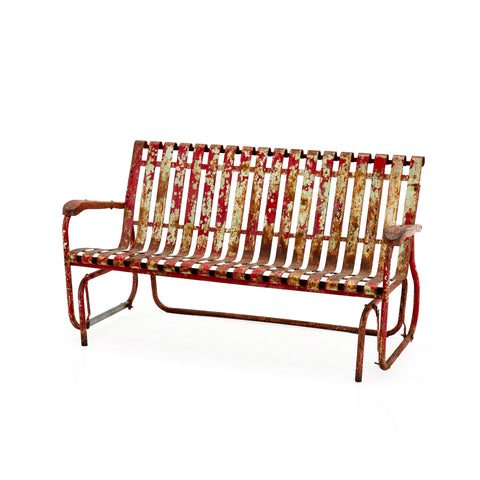 Rustic Red Metal Outdoor Swing Loveseat