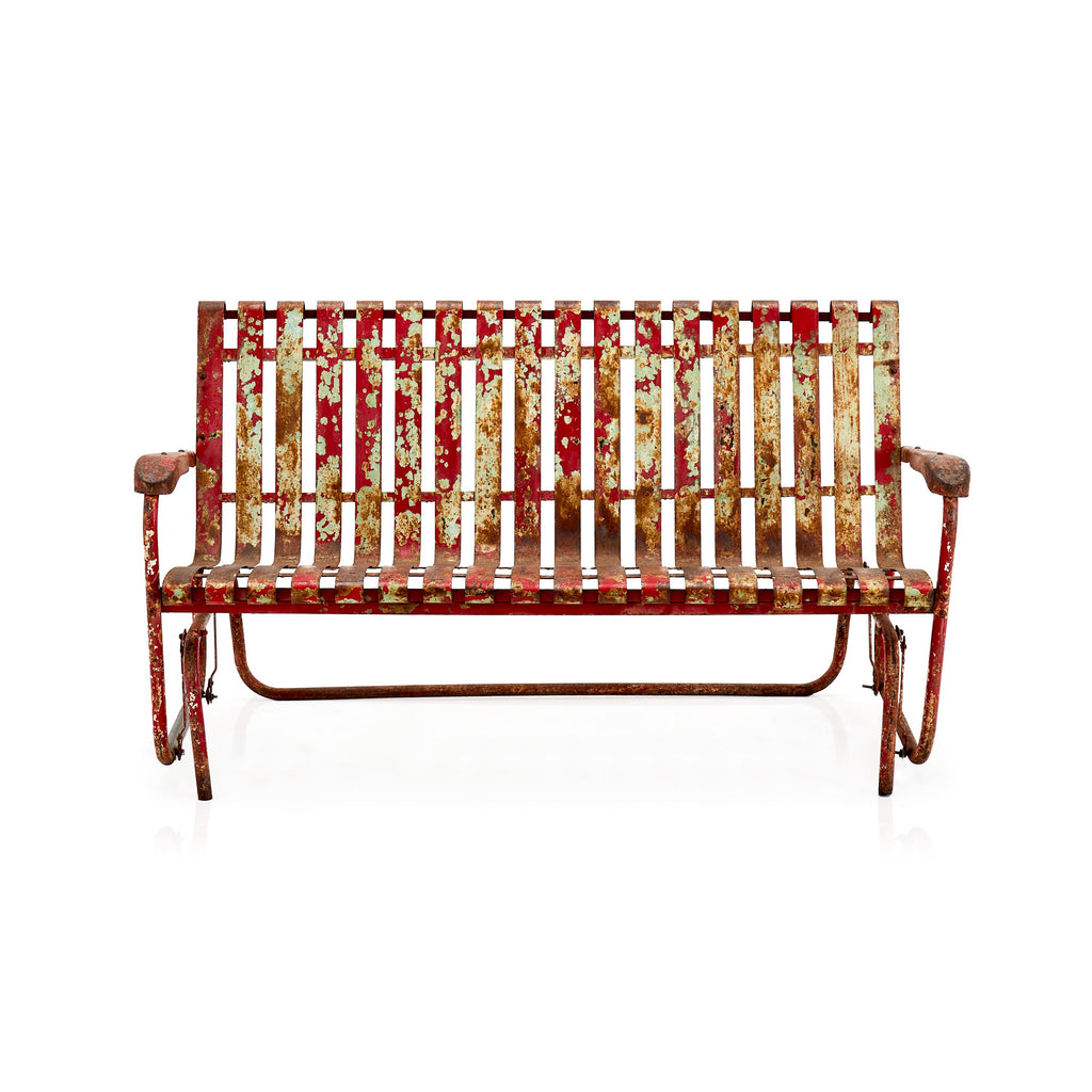 Rustic Red Metal Outdoor Swing Loveseat