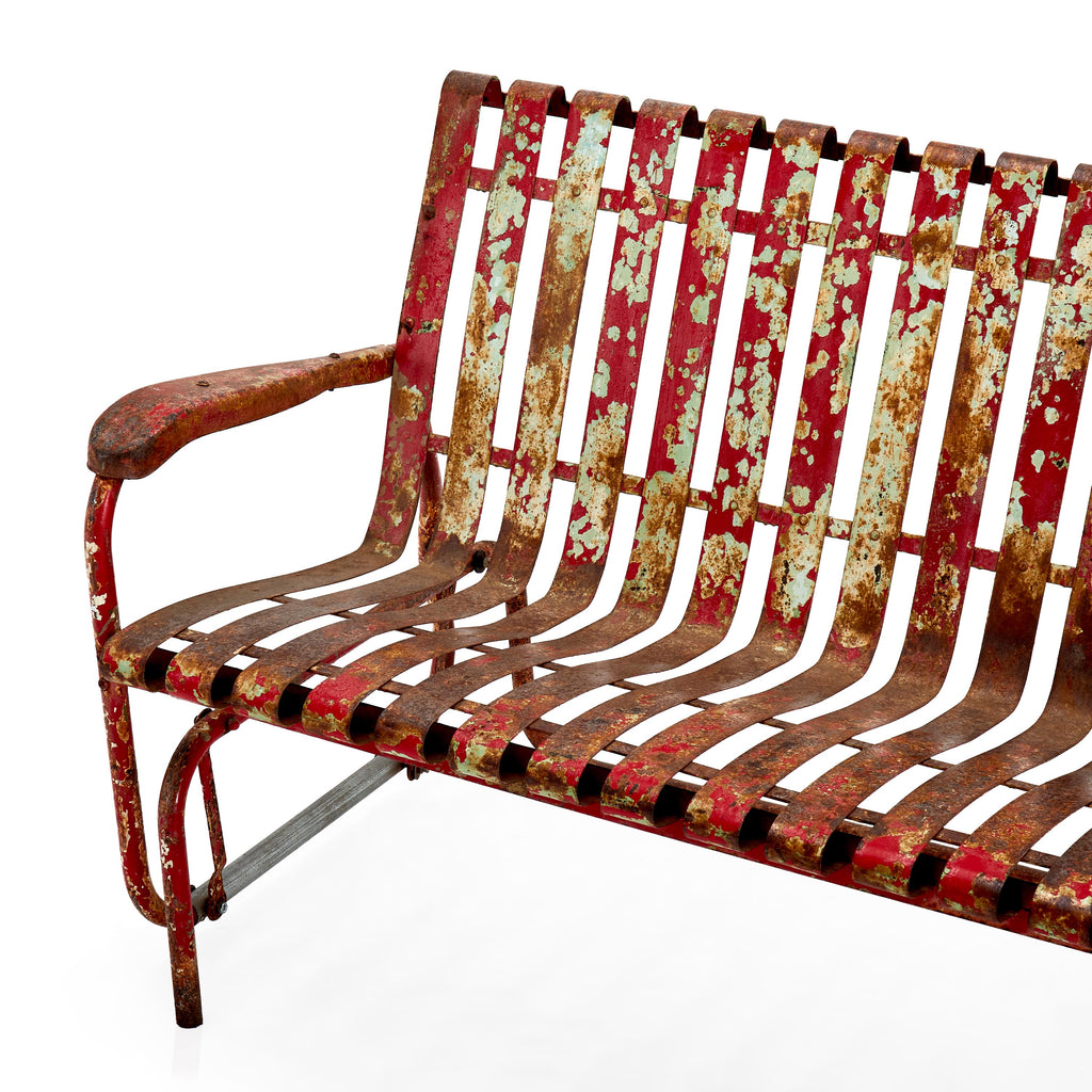 Rustic Red Metal Outdoor Swing Loveseat