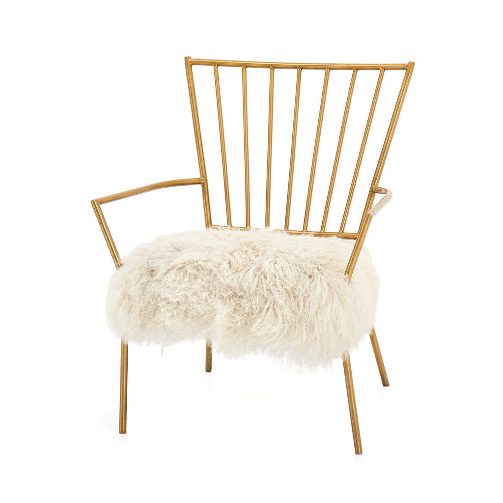 Brass and Sheepskin Modern Armchair