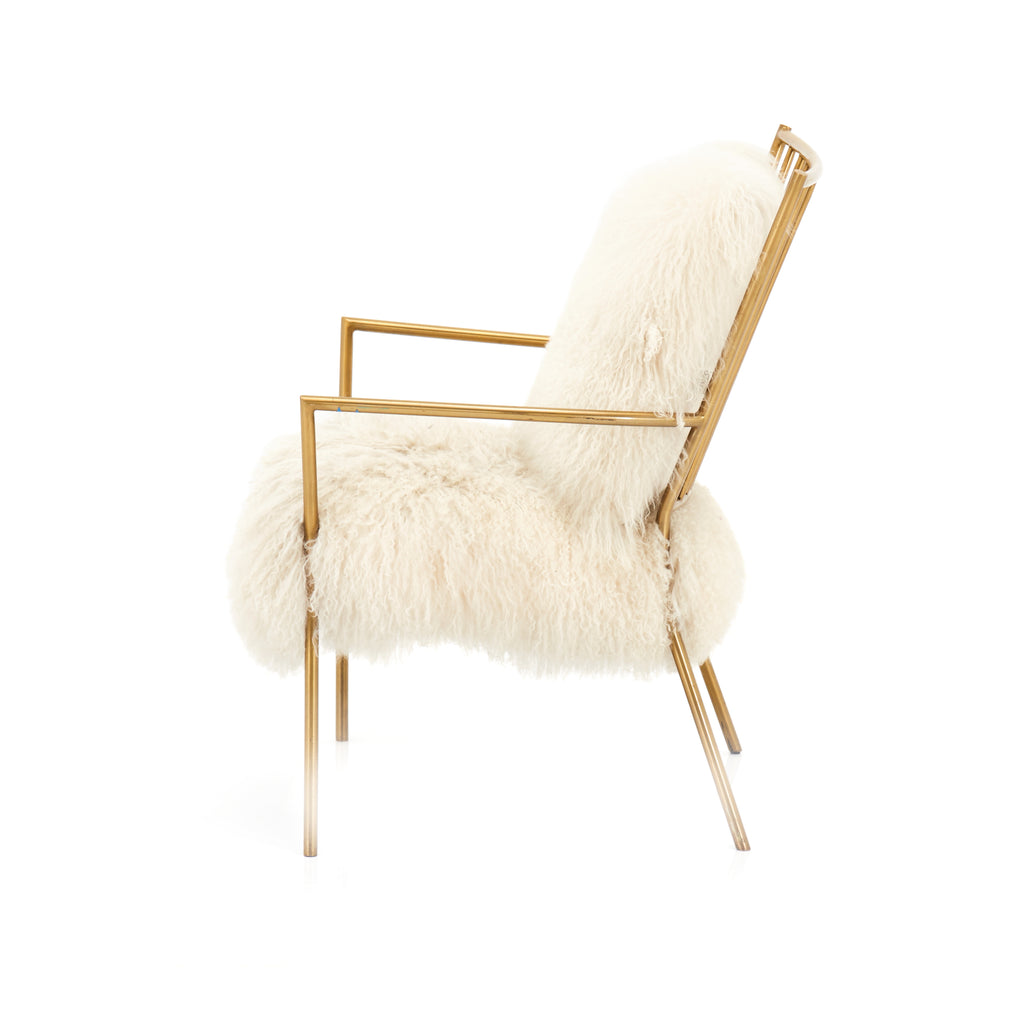 Brass and Sheepskin Modern Armchair