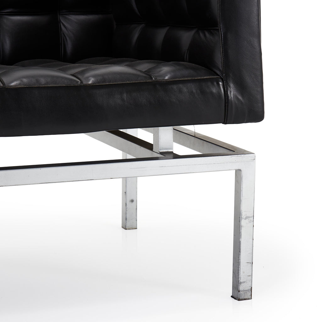 Black Square Tufted Leather Wing Arm Sofa