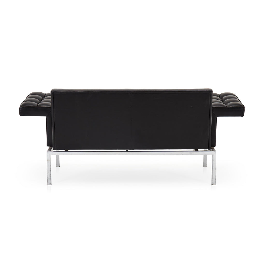 Black Square Tufted Leather Wing Arm Sofa