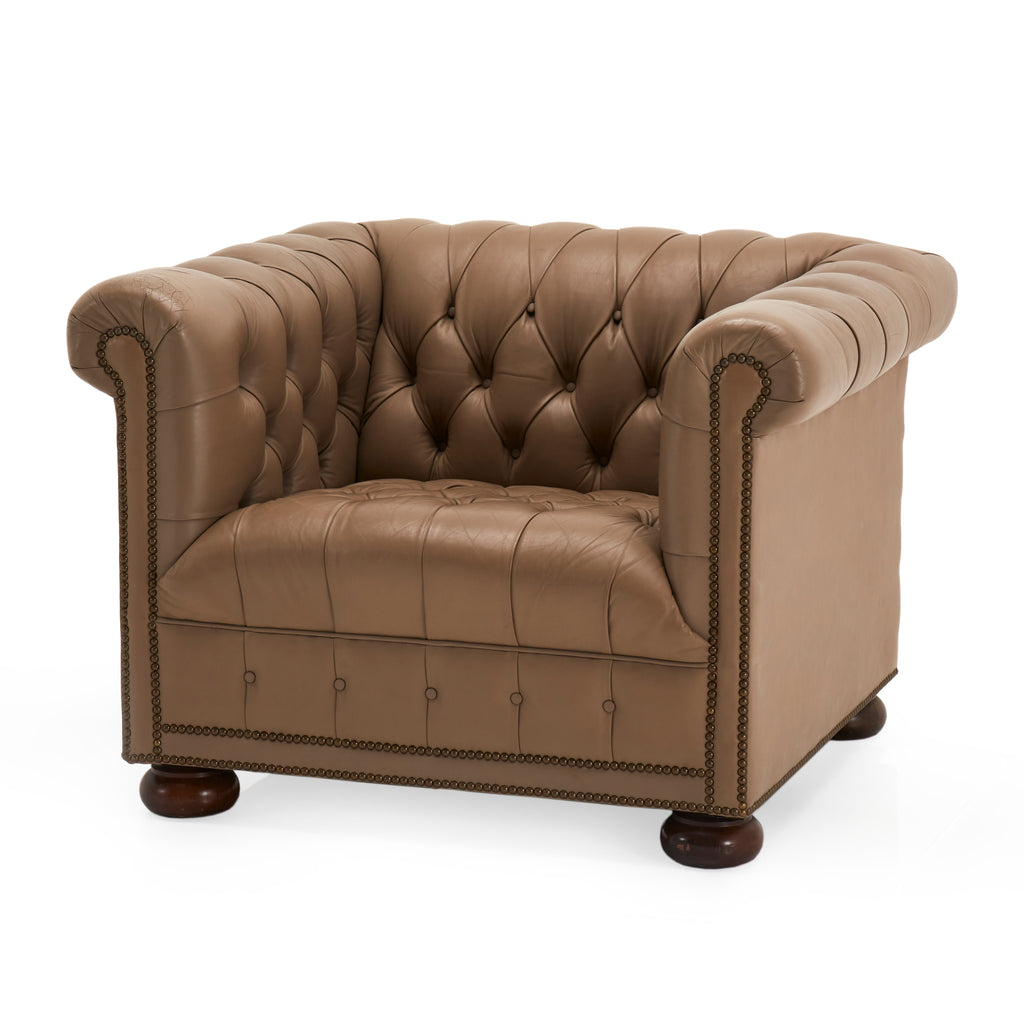 Brown Chesterfield Chair - Taupe Leather