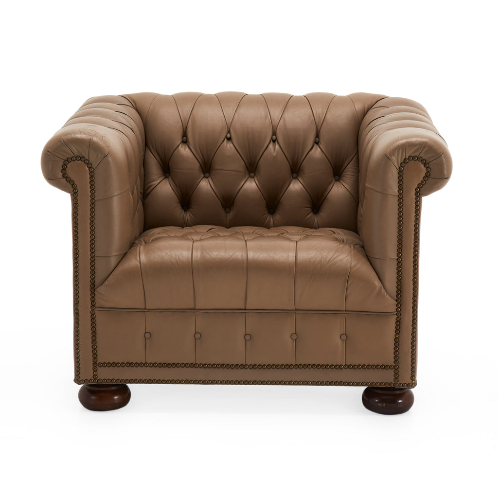Brown Chesterfield Chair - Taupe Leather