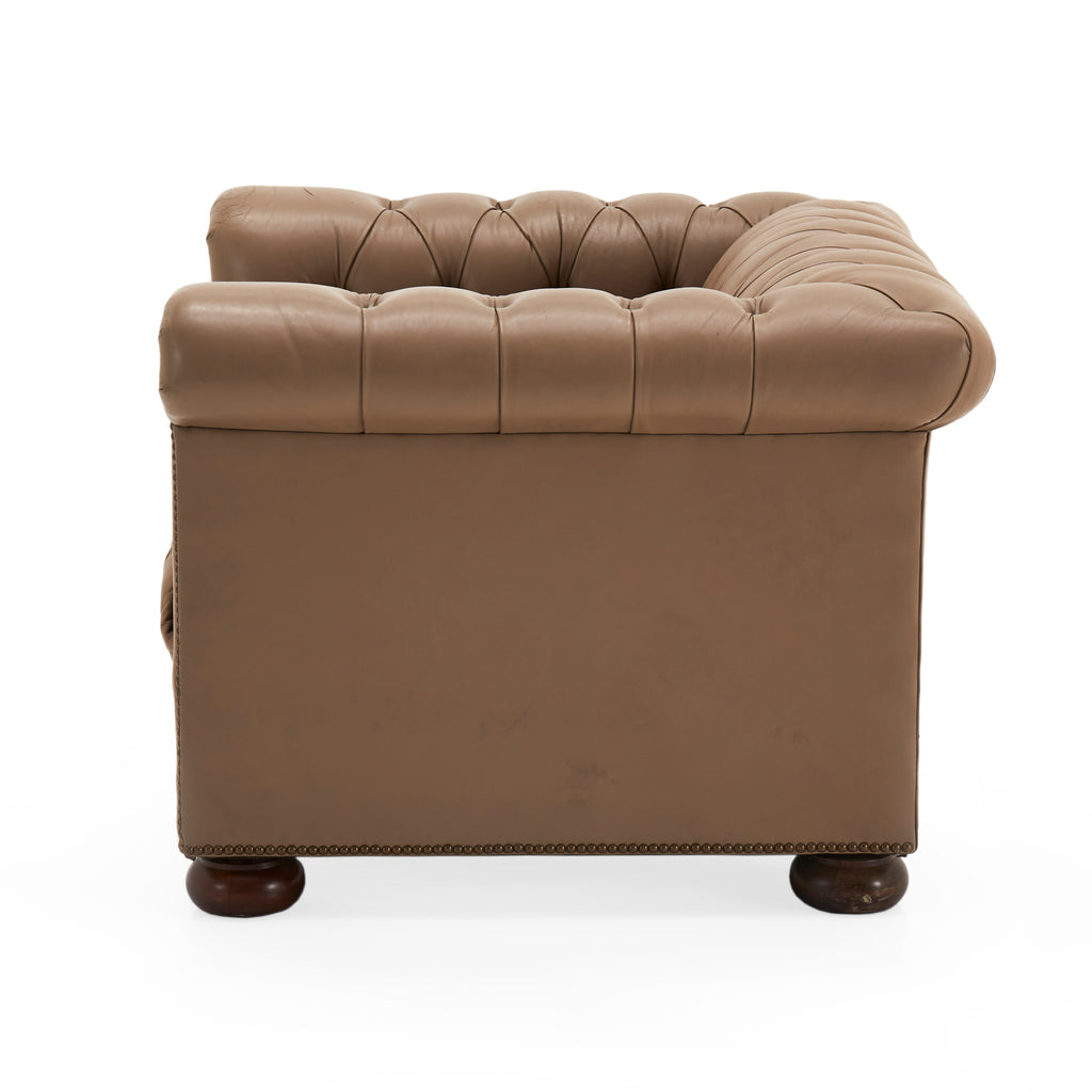 Brown Chesterfield Chair - Taupe Leather
