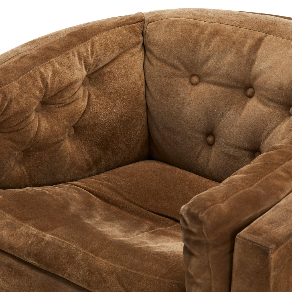 Tan Suede Barrel Armchair