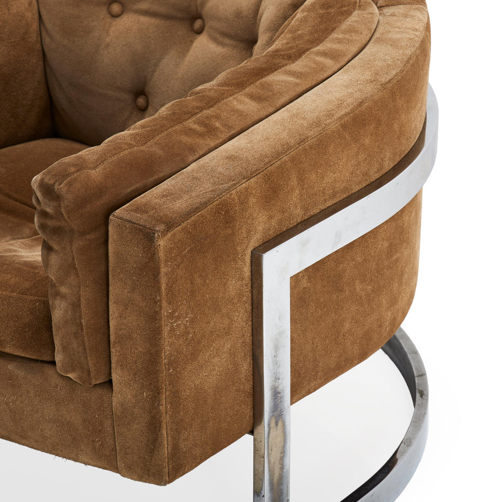 Tan Suede Barrel Armchair