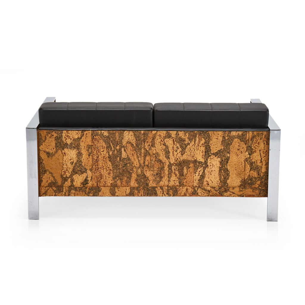 Black Leather Loveseat with Cork & Chrome Frame