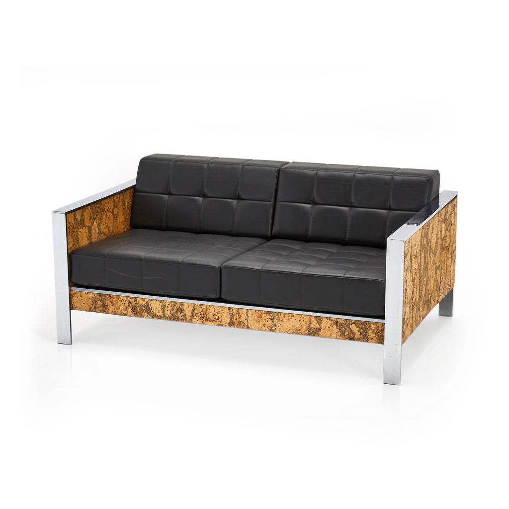 Black Leather Loveseat with Cork & Chrome Frame