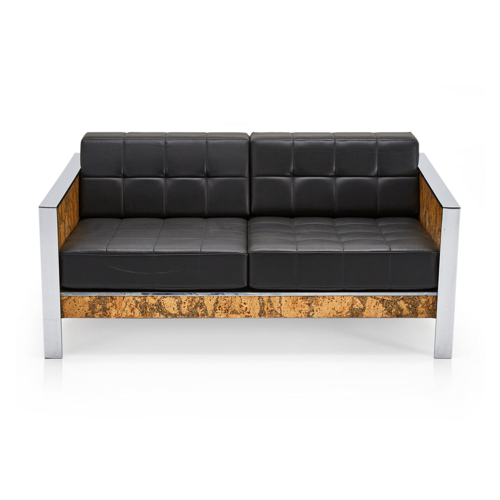 Black Leather Loveseat with Cork & Chrome Frame