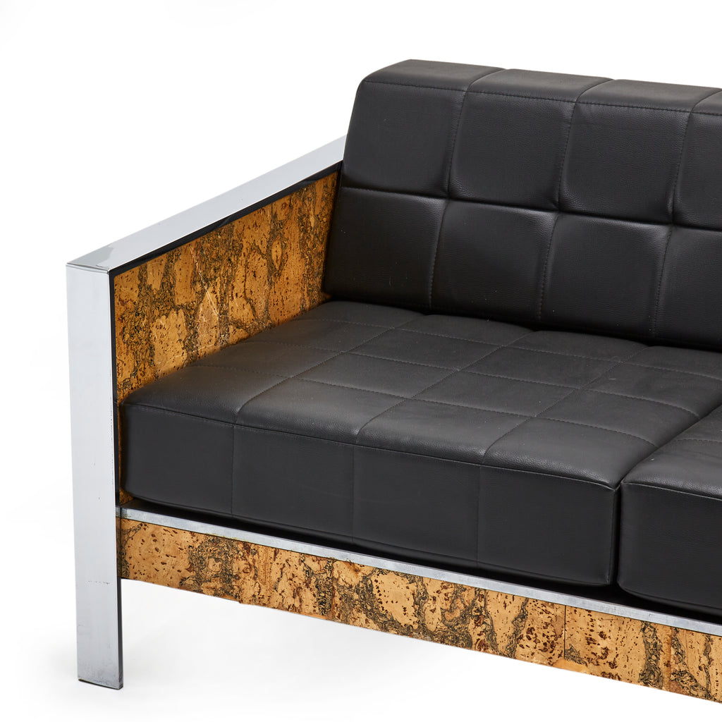 Black Leather Loveseat with Cork & Chrome Frame