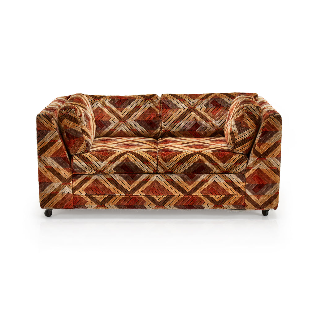 Brown Orange Diamond Pattern Vintage Loveseat