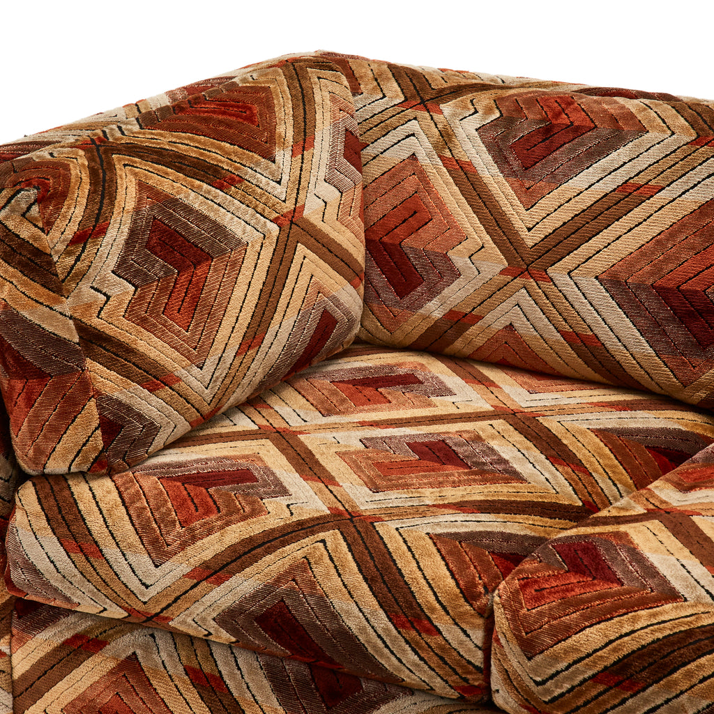 Brown Orange Diamond Pattern Vintage Loveseat
