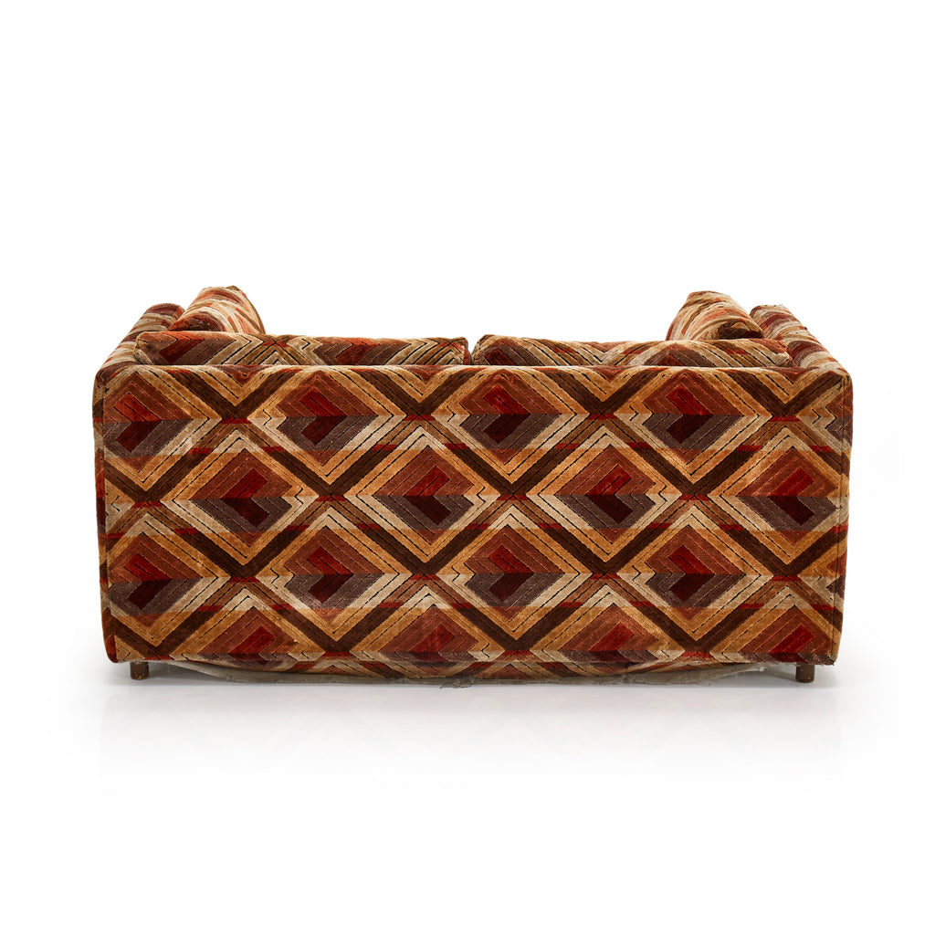 Brown Orange Diamond Pattern Vintage Loveseat