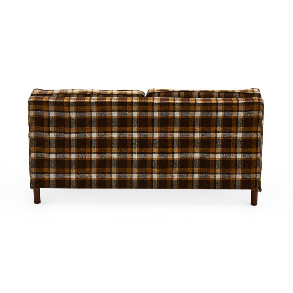 Brown, Yellow and White Plaid Loveseat Sofa