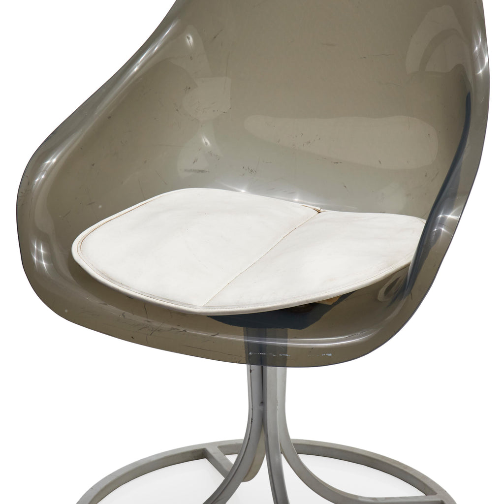 Grey Lucite & Metal Swivel Chair