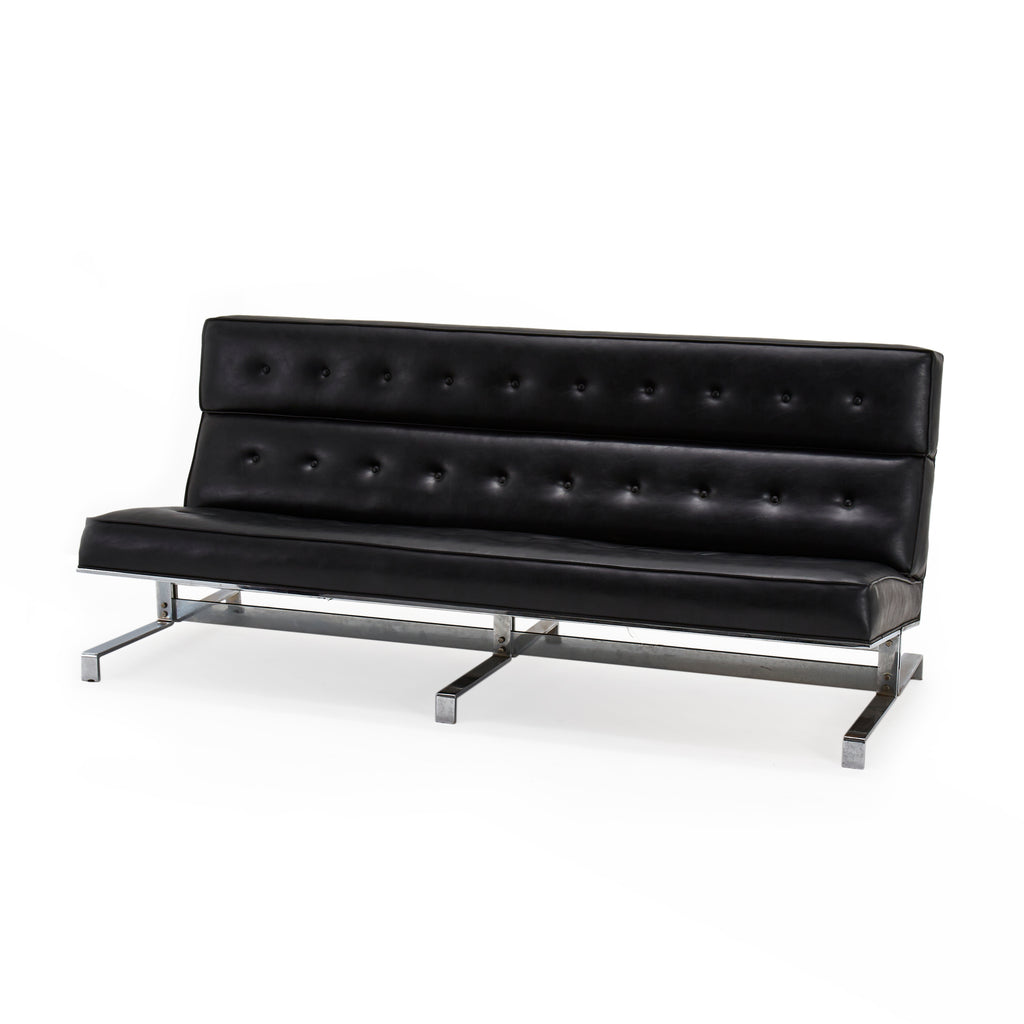 Black Leather Button Back Armless Sofa