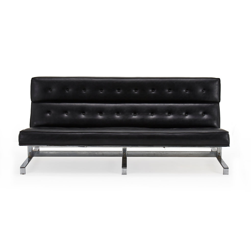Black Leather Button Back Armless Sofa