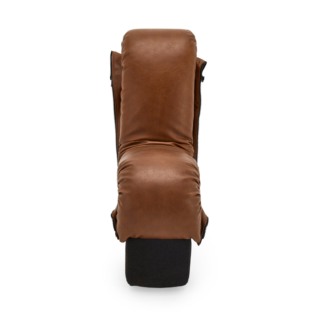 Brown Leather Piano Key Sectional Sofa Piece