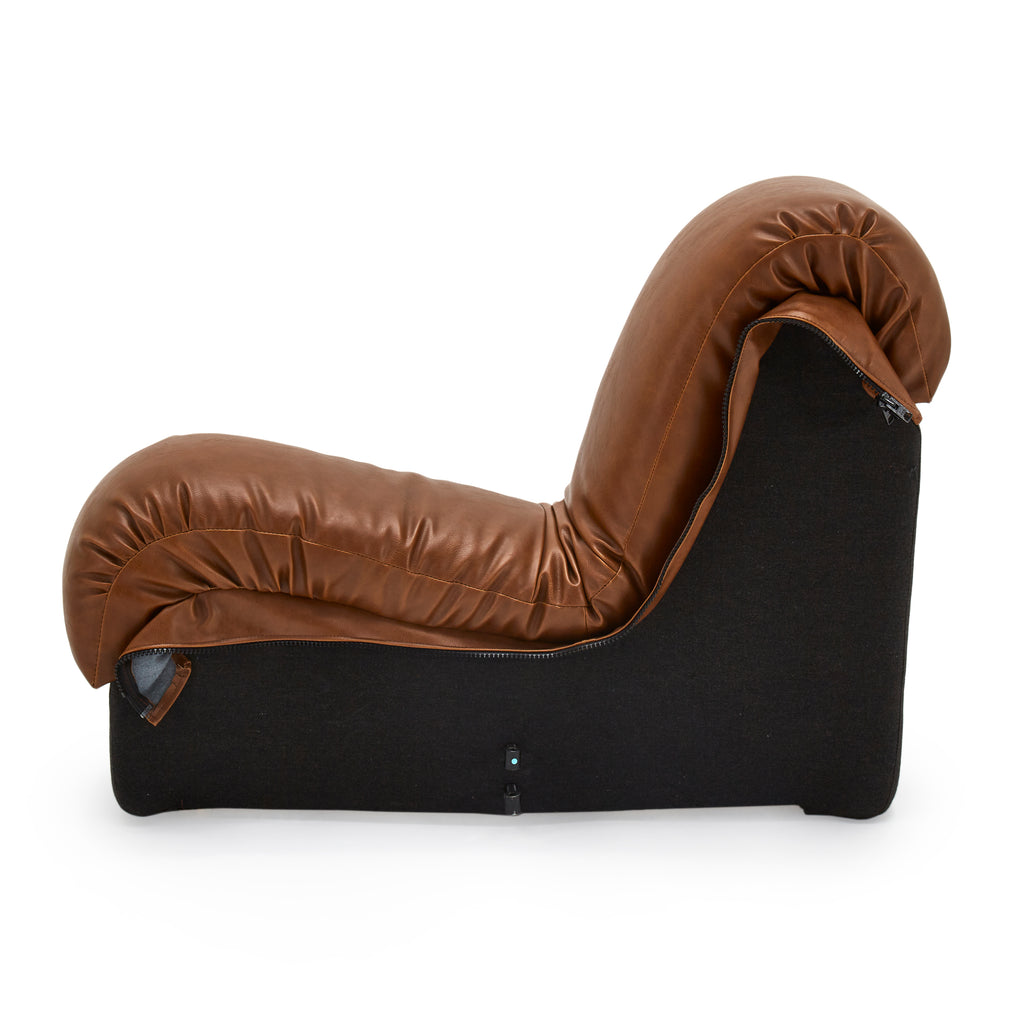 Brown Leather Piano Key Sectional Sofa Piece