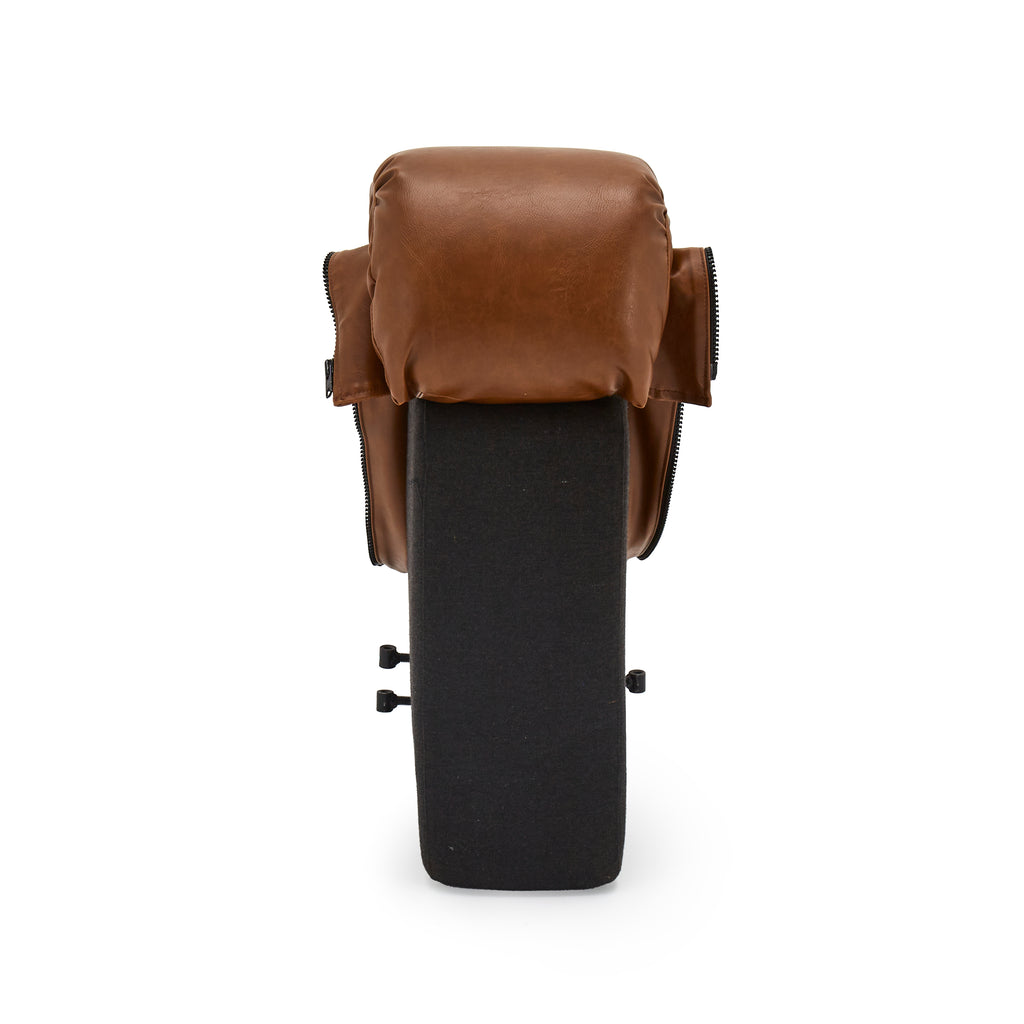 Brown Leather Piano Key Sectional Sofa Piece