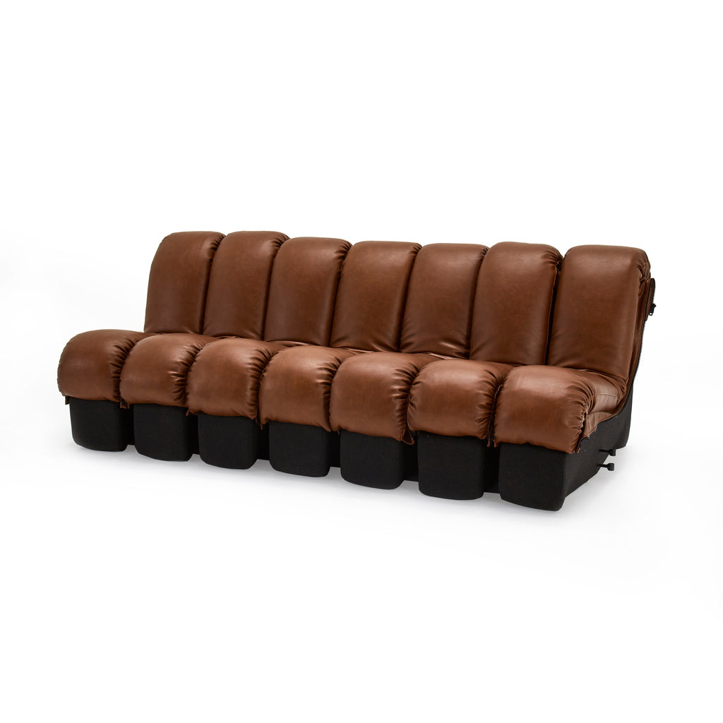 Brown Leather Piano Key Sectional Sofa Piece