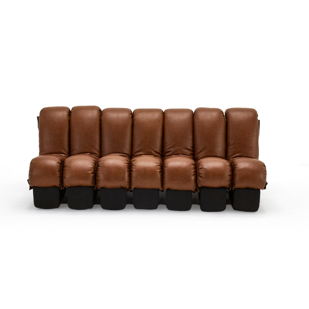 Brown Leather Piano Key Sectional Sofa Piece