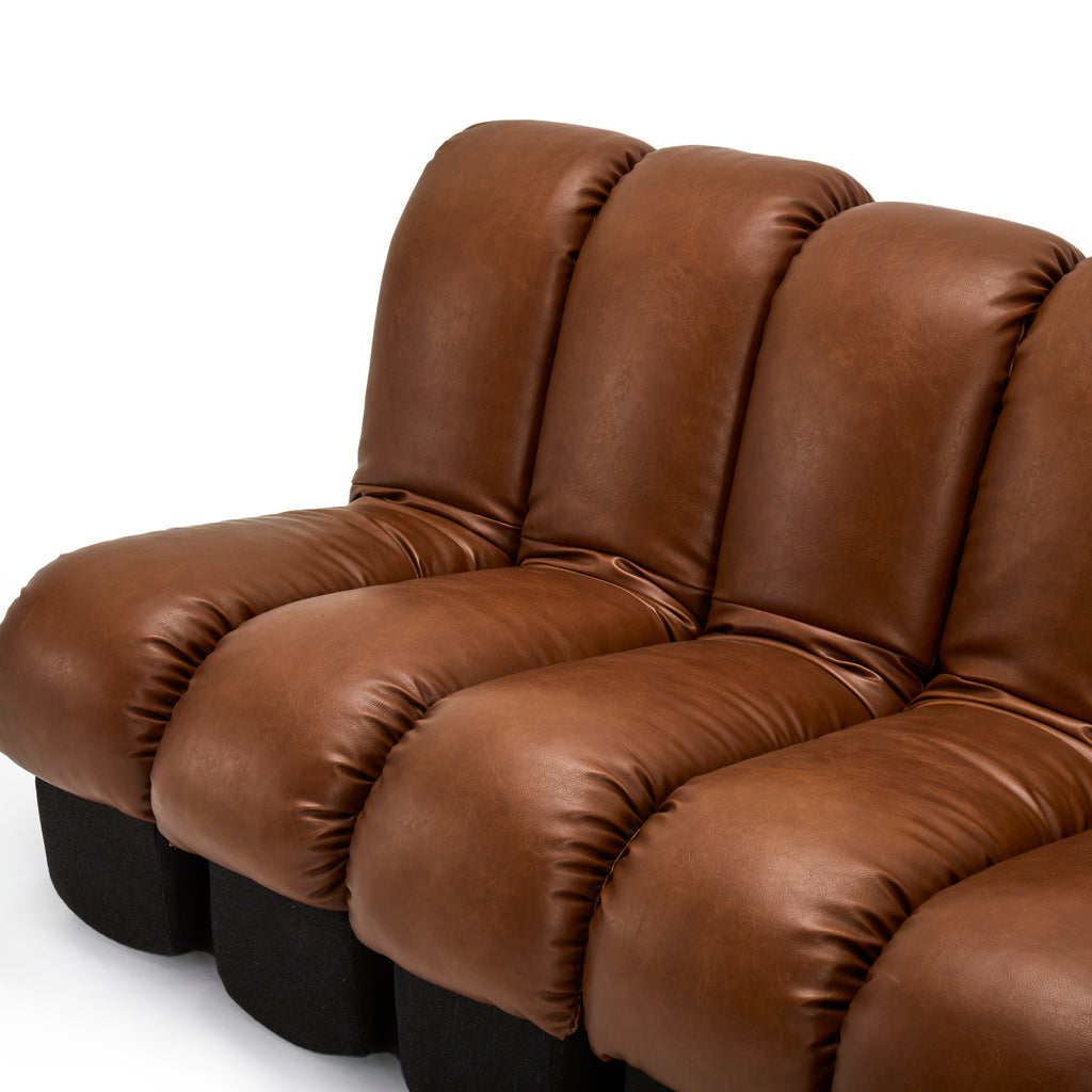 Brown Leather Piano Key Sectional Sofa Piece