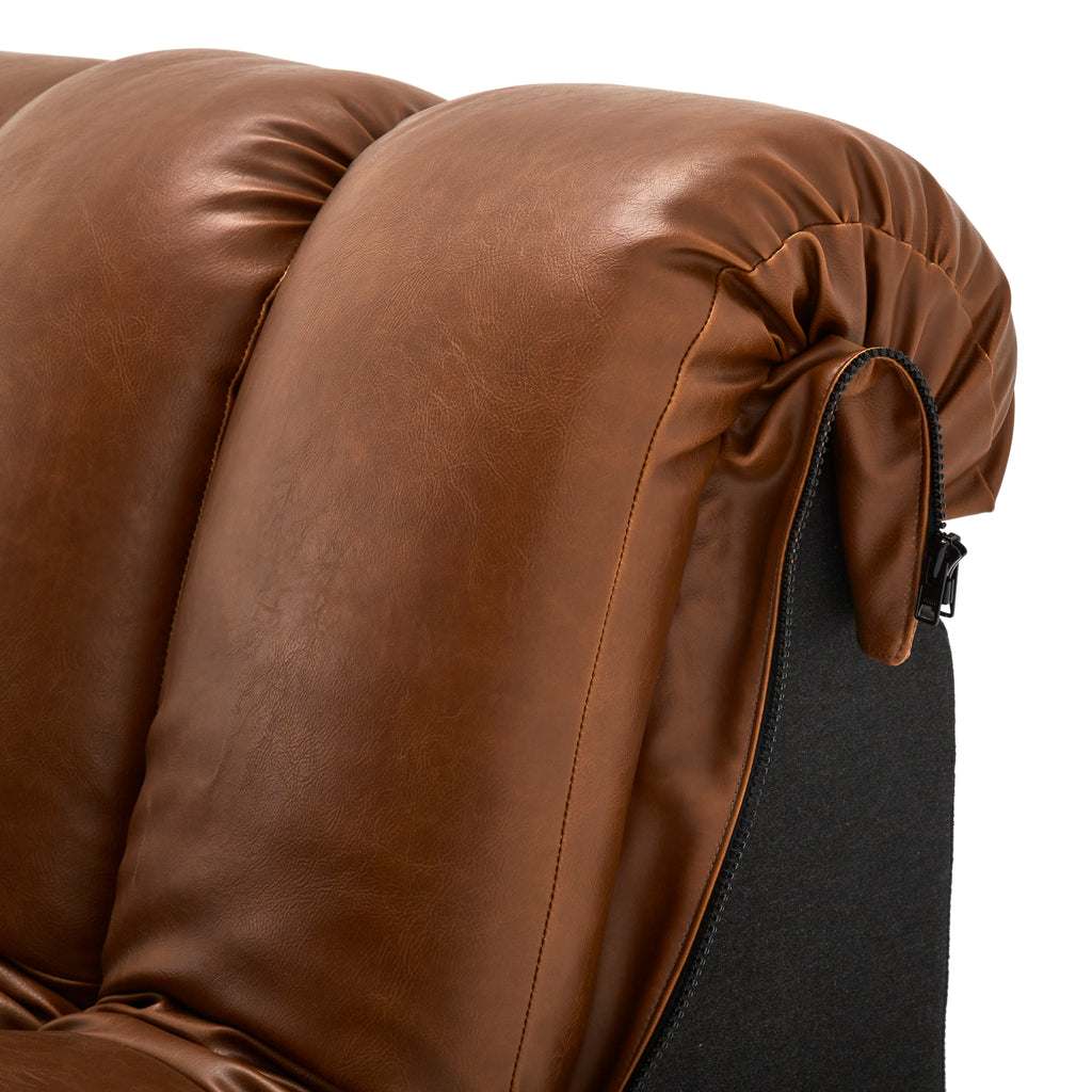 Brown Leather Piano Key Sectional Sofa Piece