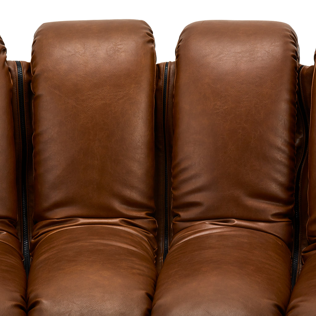 Brown Leather Piano Key Sectional Sofa Piece