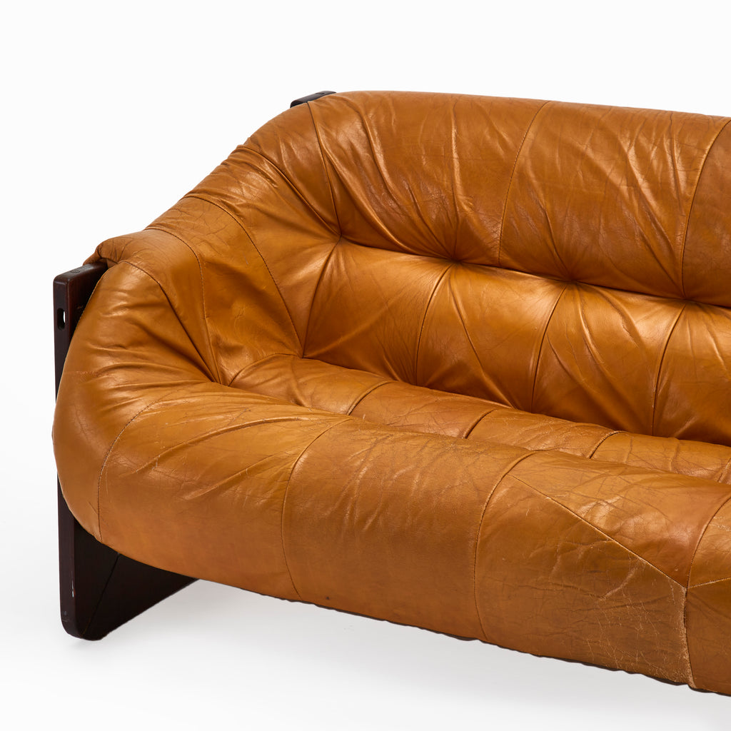 Camel Leather Brazilian Wood Frame Sofa