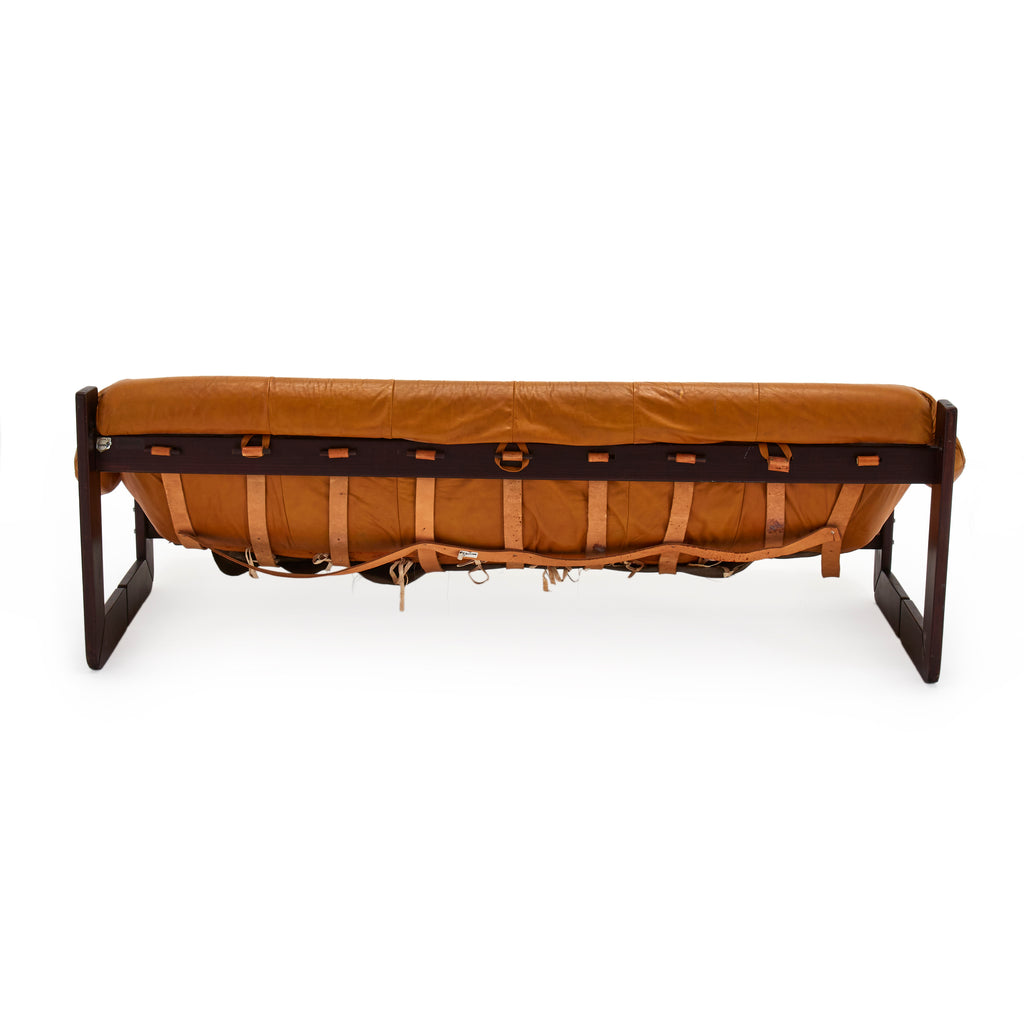Camel Leather Brazilian Wood Frame Sofa