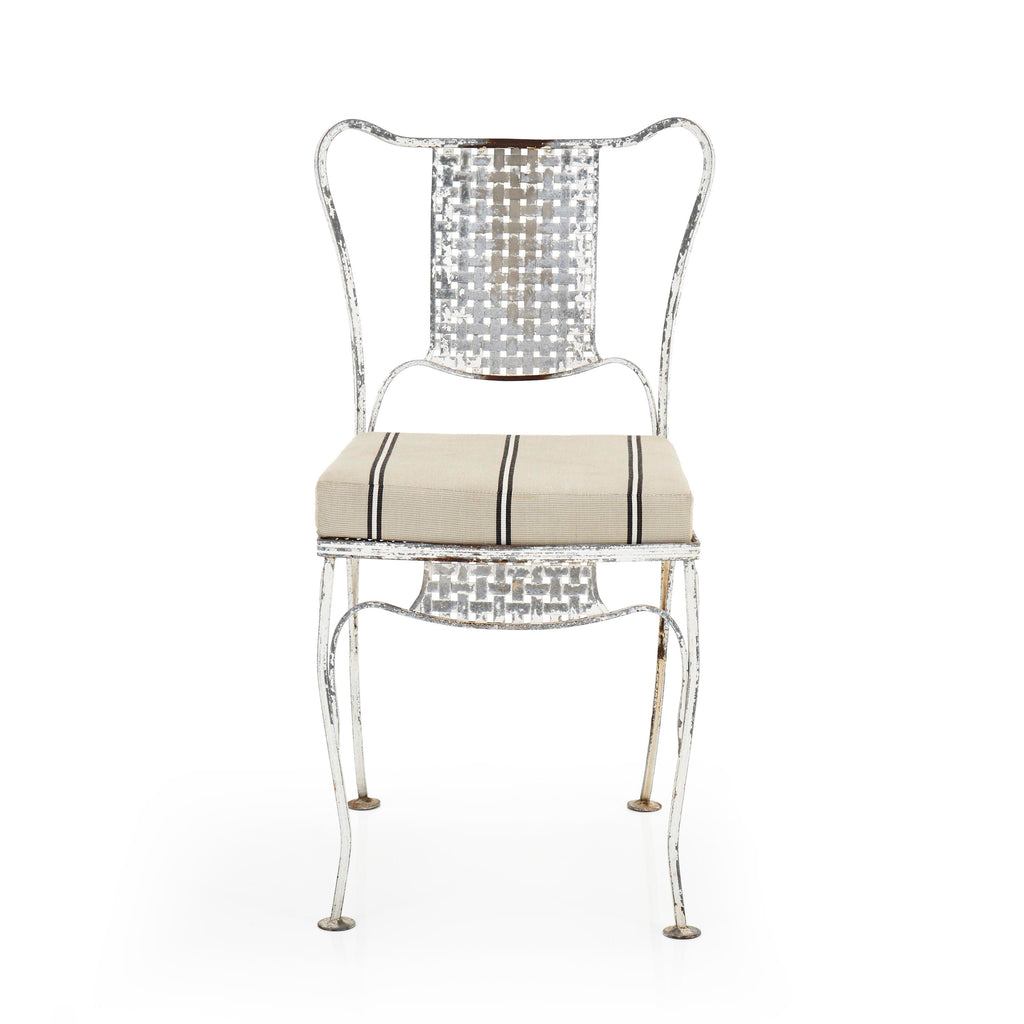 White Iron Chair with Stripe Cushion