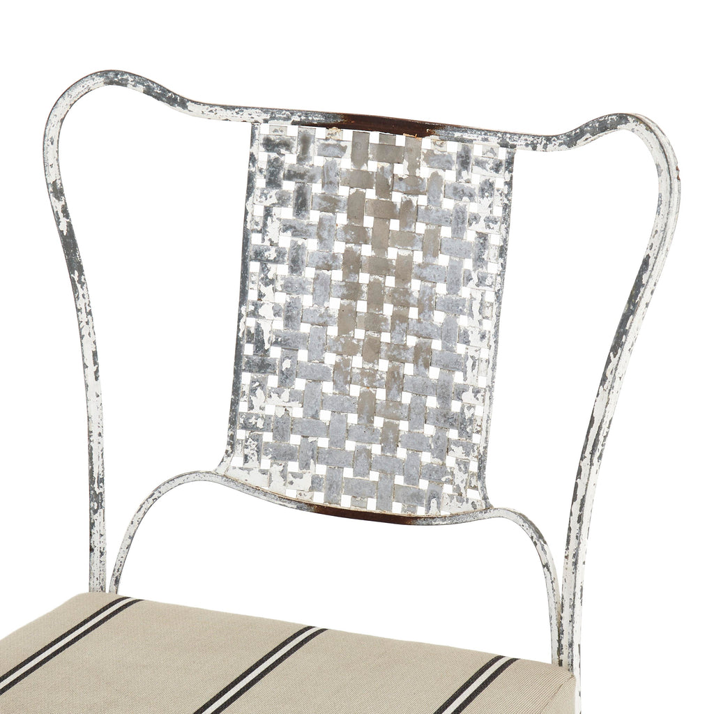White Iron Chair with Stripe Cushion