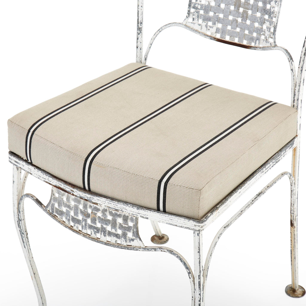 White Iron Chair with Stripe Cushion