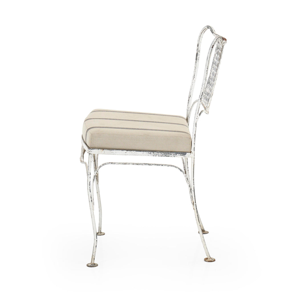 White Iron Chair with Stripe Cushion