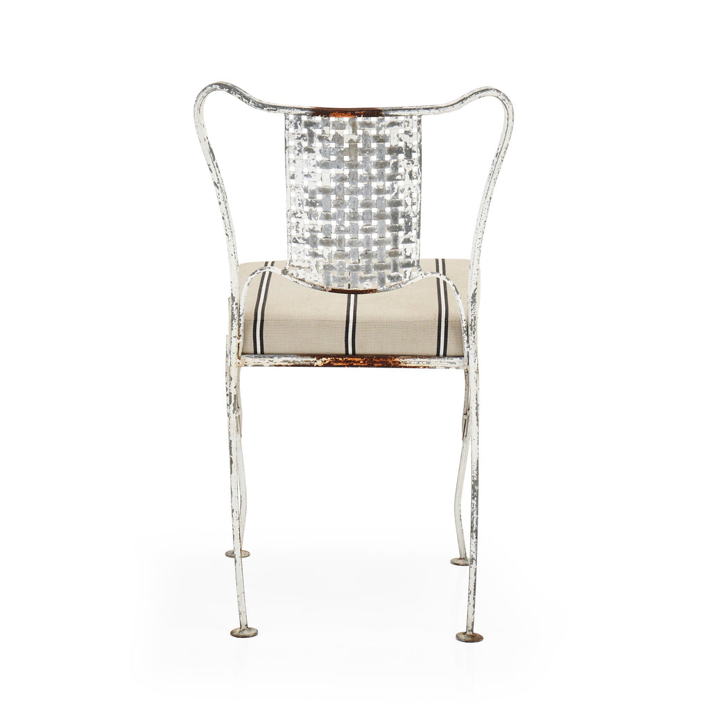 White Iron Chair with Stripe Cushion
